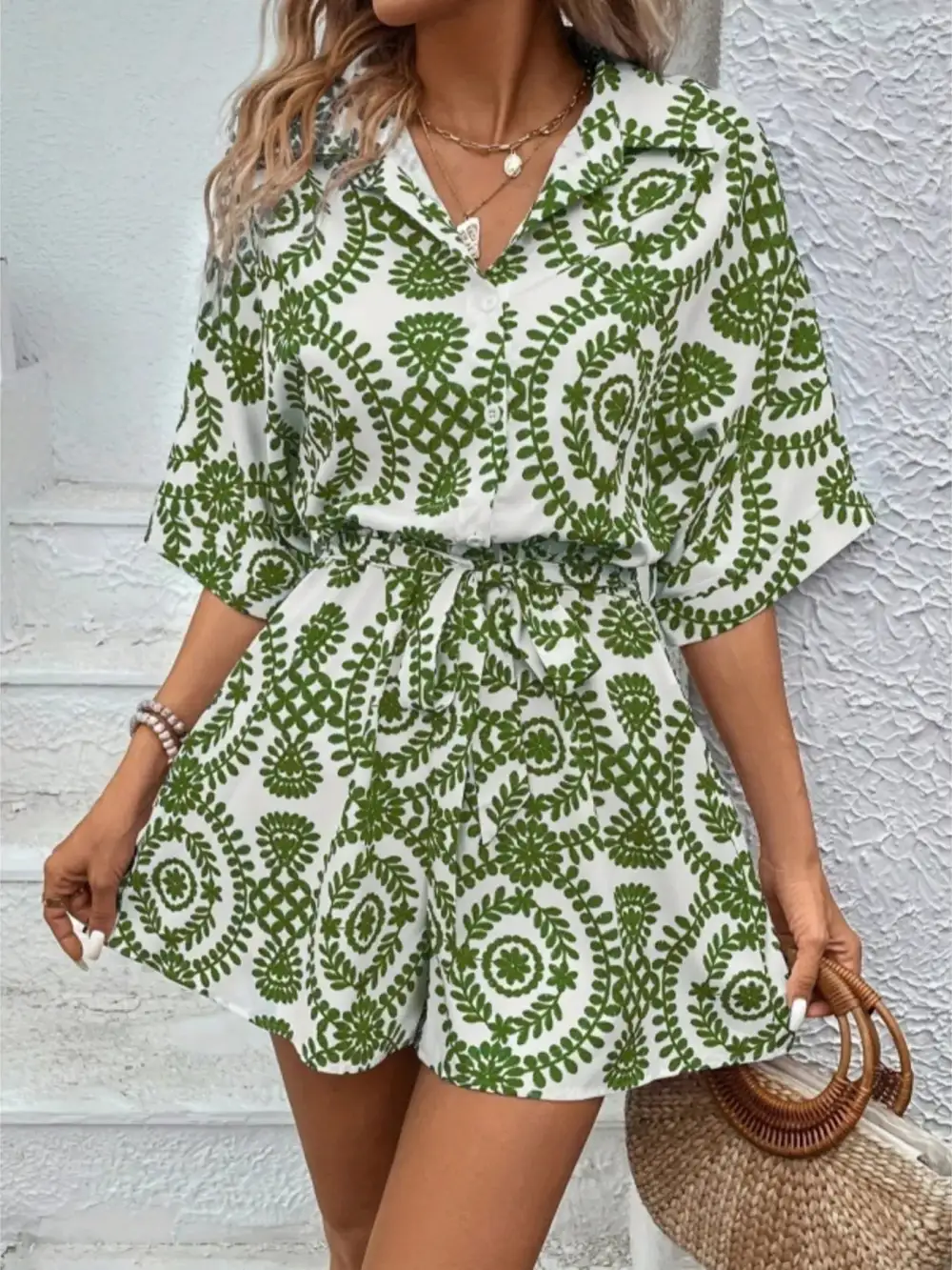 Button Front Jumpsuit Romper
