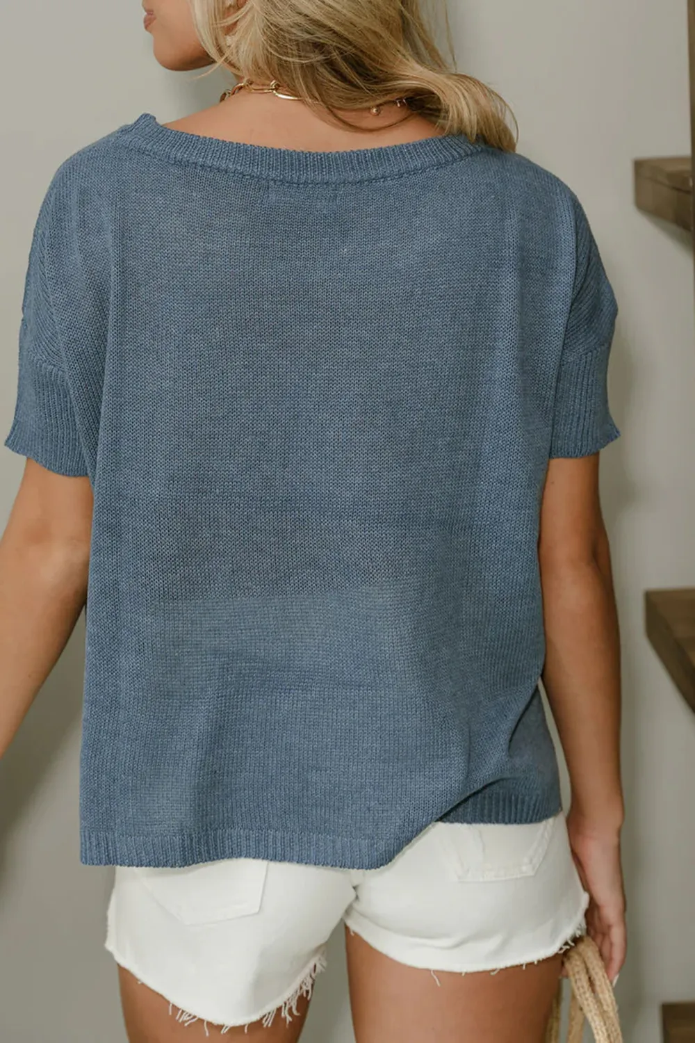 High-Low Hem Short Sleeve Sweater