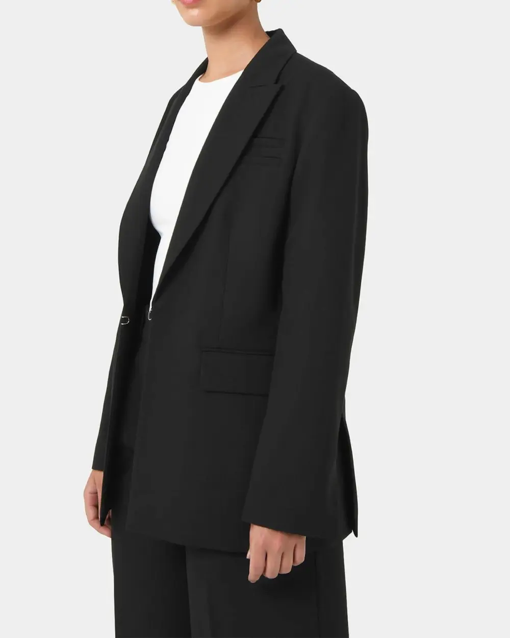 Minimalist Cuff Design Tailored Blazer -Black