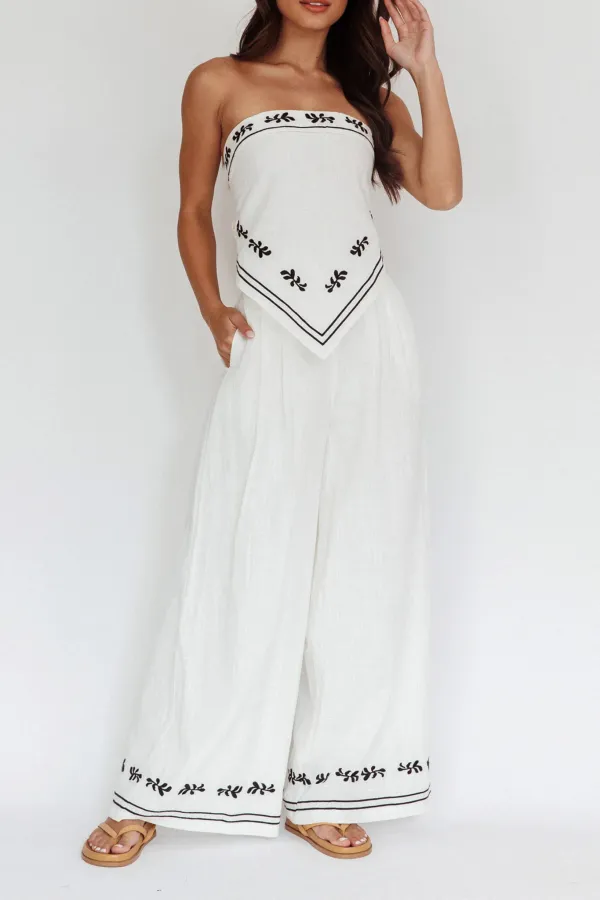 Art Print Embroidered Wide-Leg Track Pants