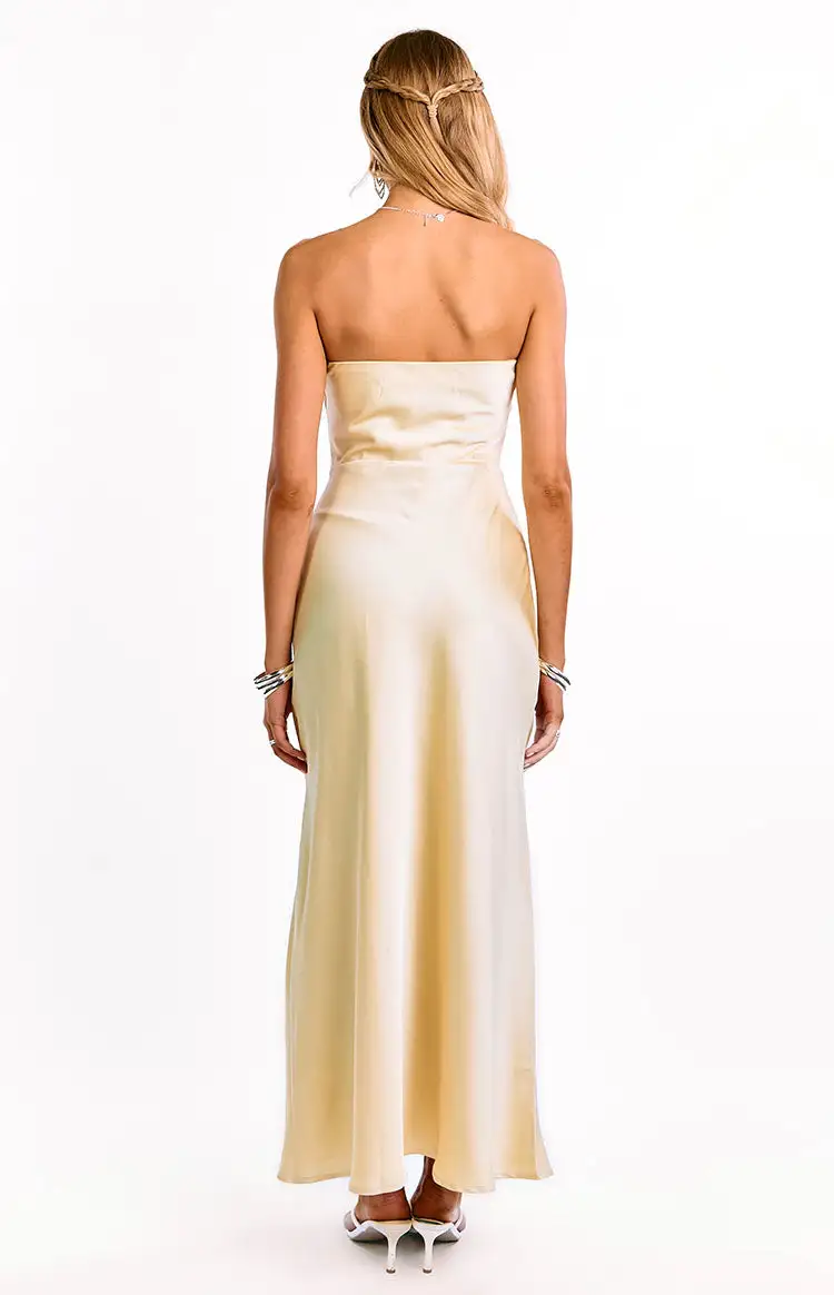 Satin Strapless Flowy Formal Maxi Dress
