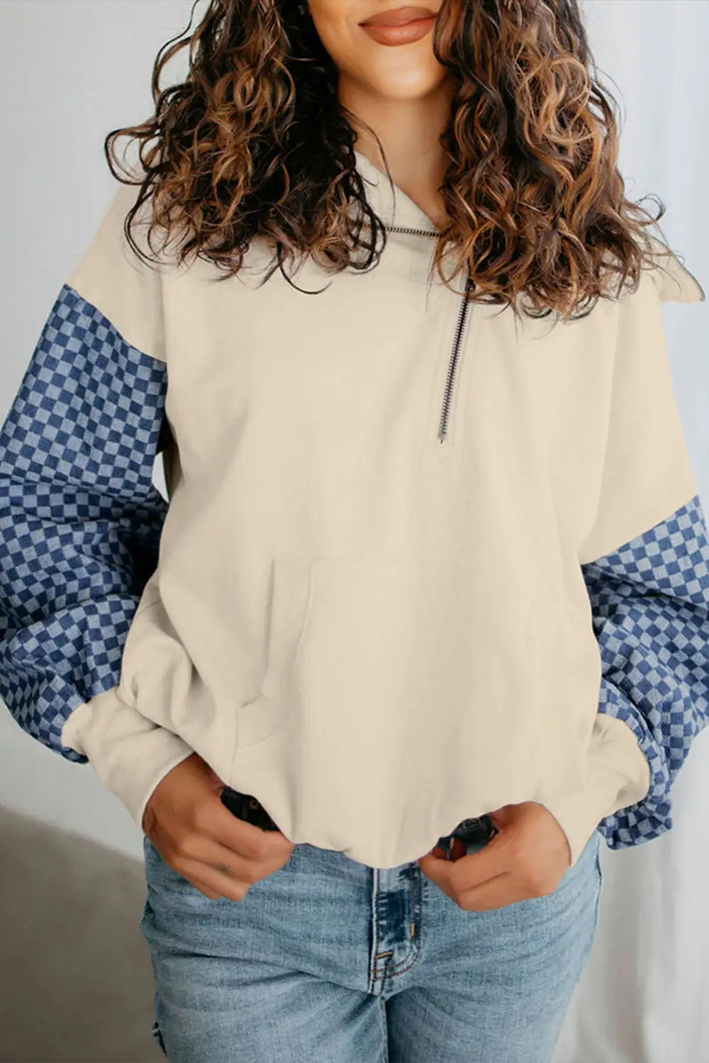 Patchwork Pocket Detail Zip Detail Hoodie