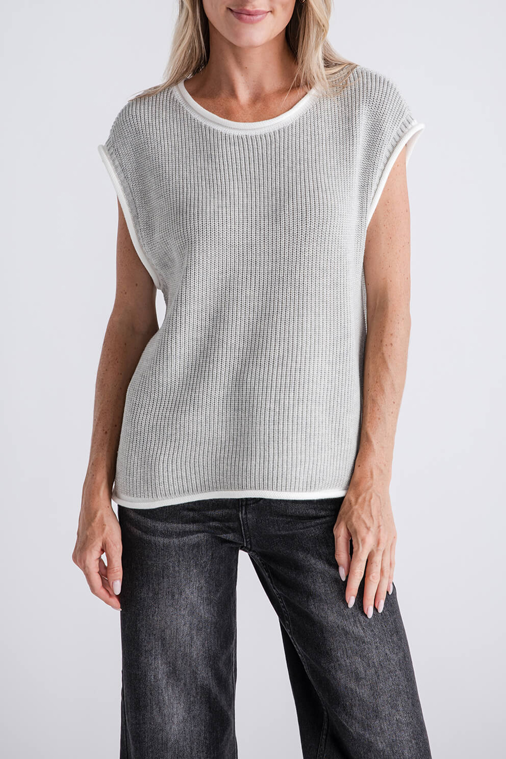 In February Contrast Rolled Edge Sweater Vest - heather grey