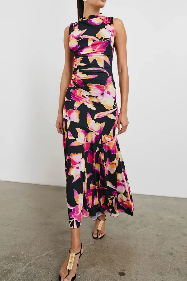 High-Necked Fitted Floral Women's Long Dress