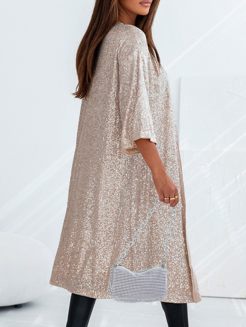 Sequin 3/4 Sleeve Open Front Duster Kimono