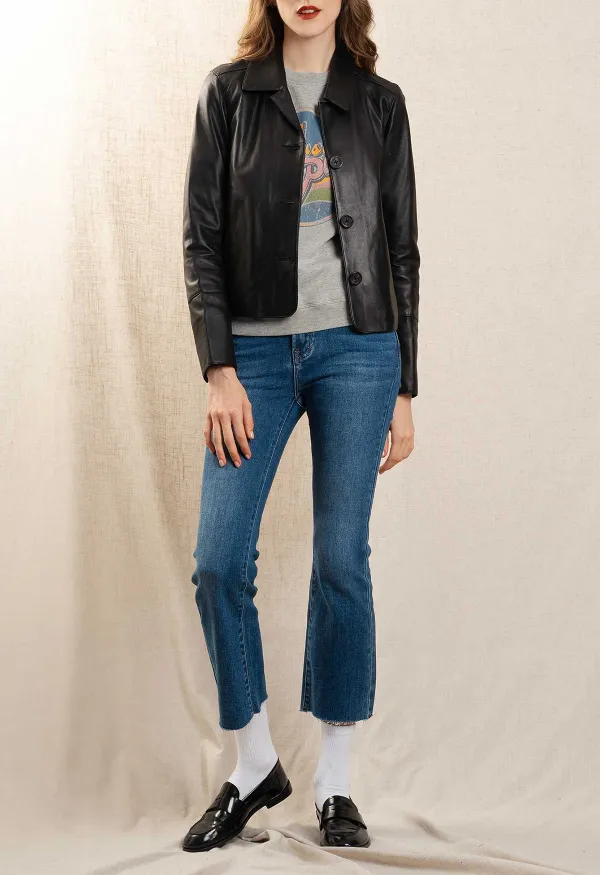 Casual Fit Leather Jacket with Patchwork