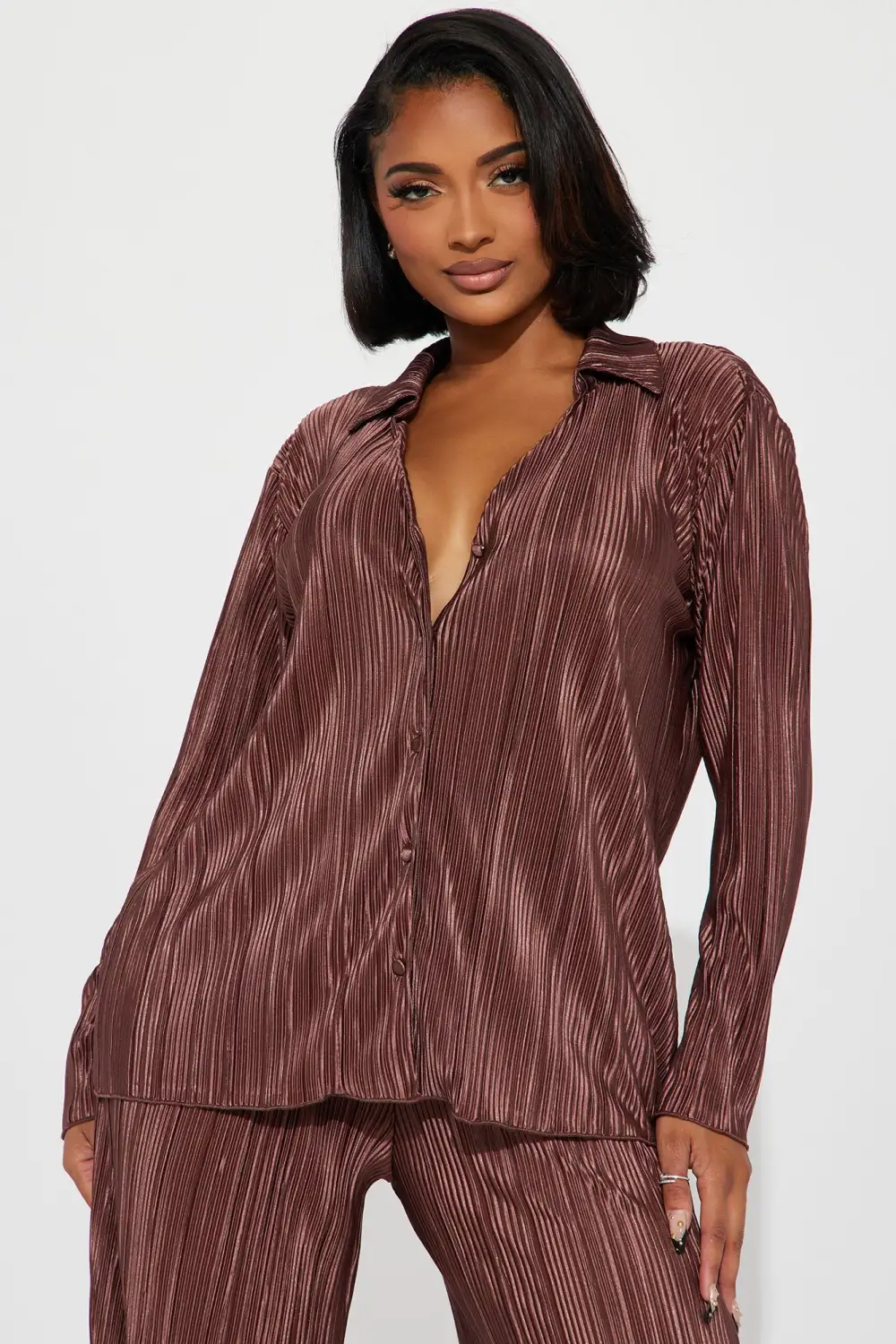 If It Plisse You Pant Set - Mocha