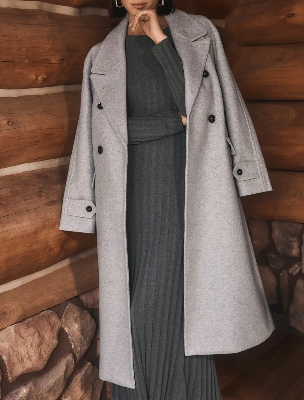 Grey Crew-Neck Knit Dress