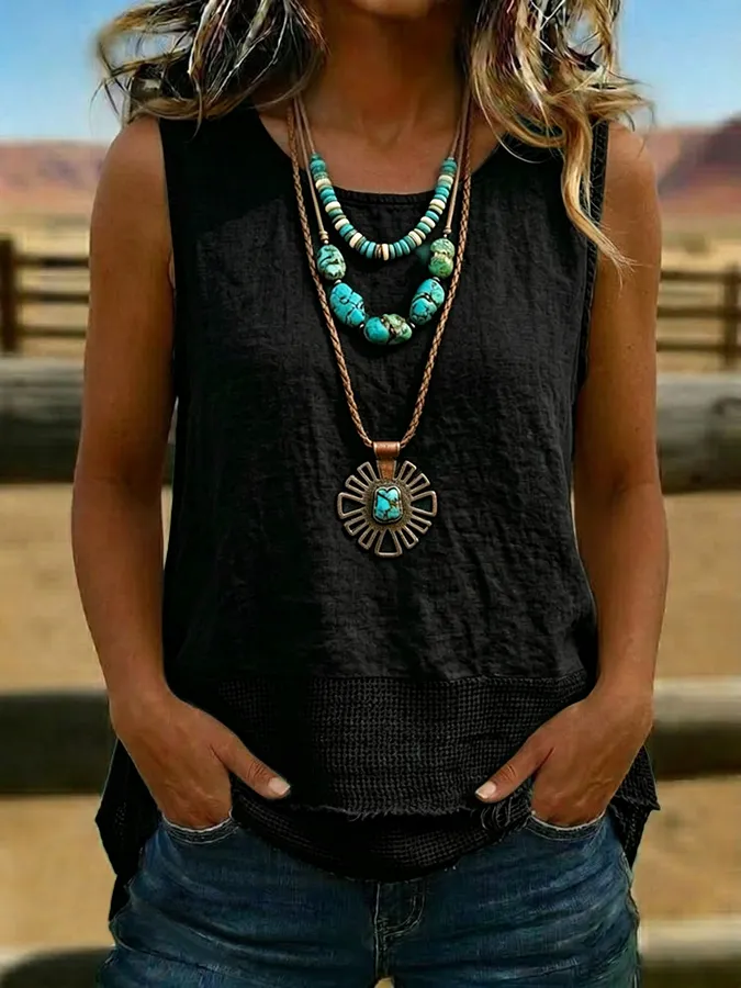 Women's Vintage Patchwork Casual Sleeveless Tank Top