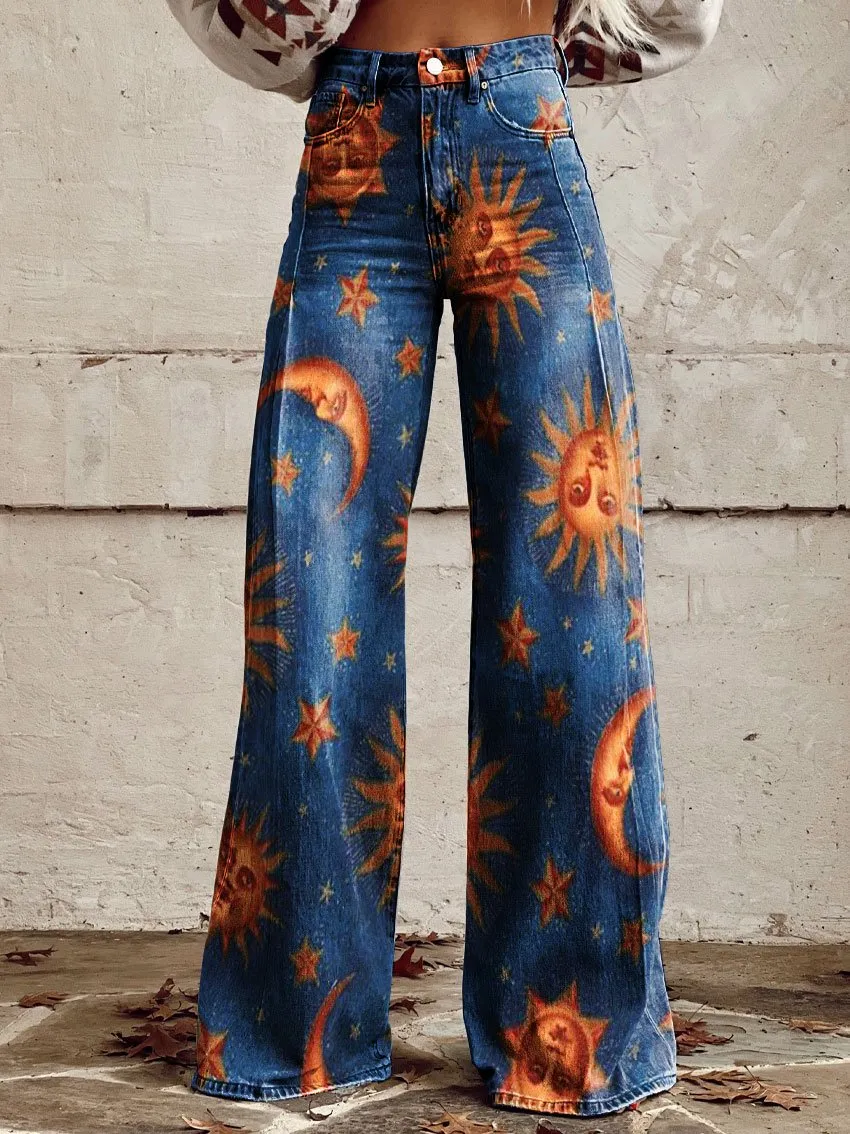 Women's Vintage Print Casual Wide Leg Pants