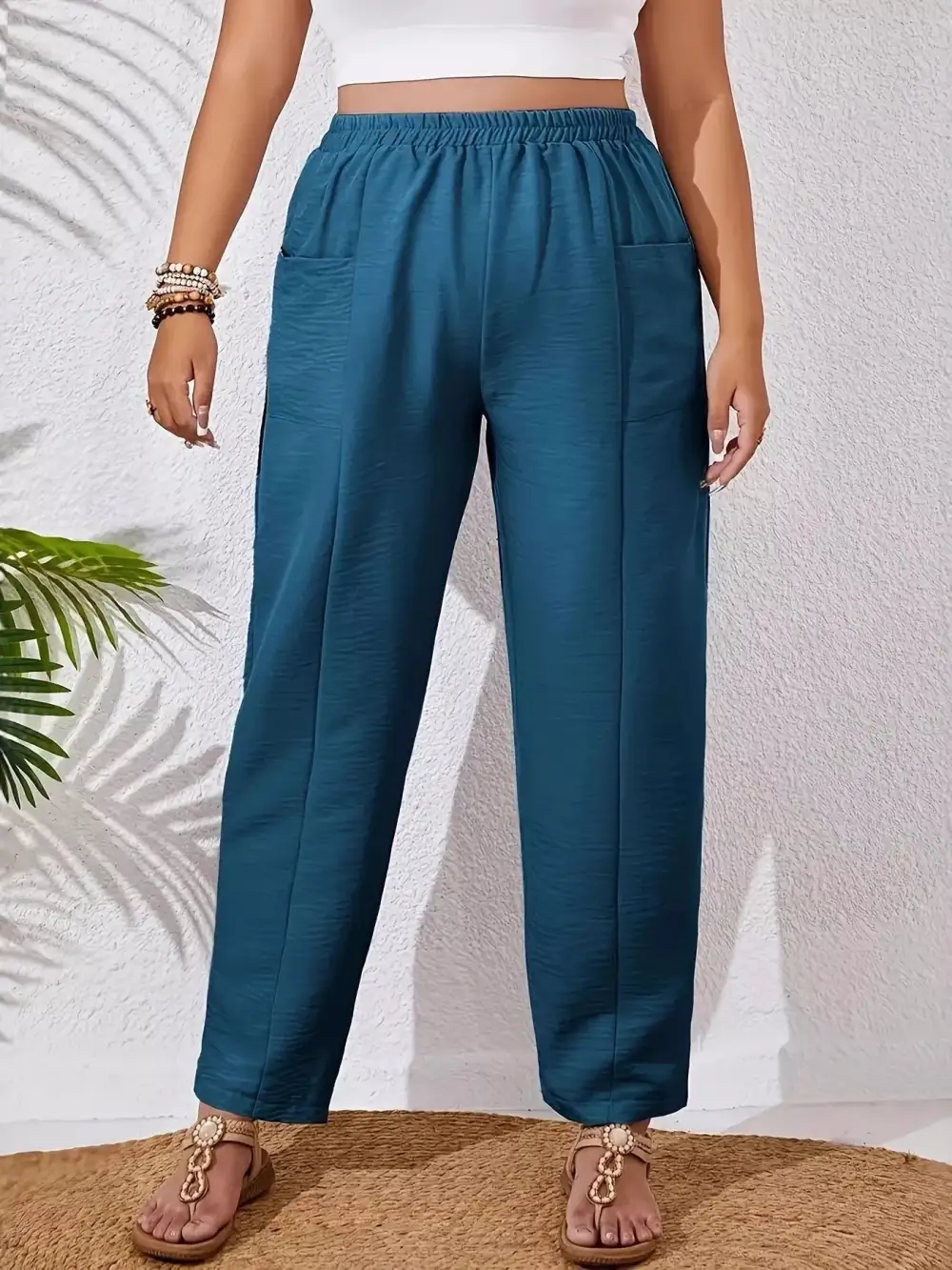 Relaxed Fit Elastic Waist Casual Pants