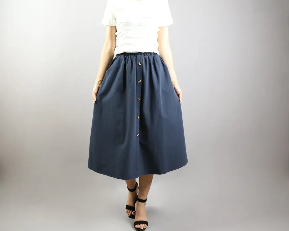 Relaxed Pocketed Linen A Line Midi Skirt