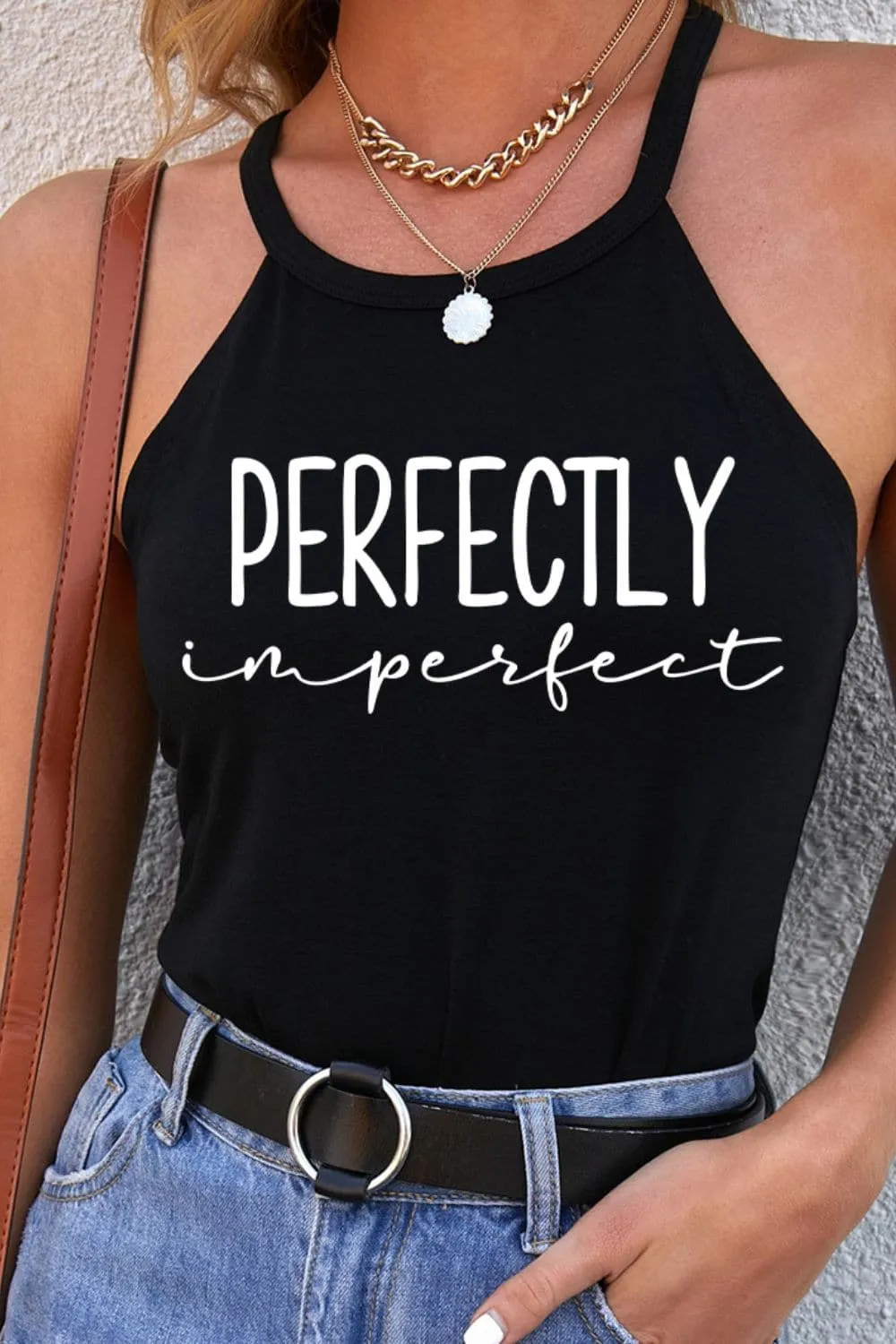 Letter Graphic Grecian Neck Tank Top