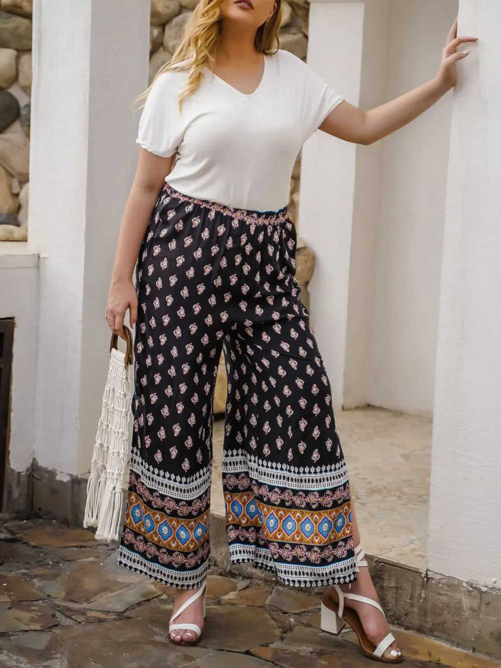 Floral Wide Leg Pants Loose Large Size Casual High Waist Straight Pants