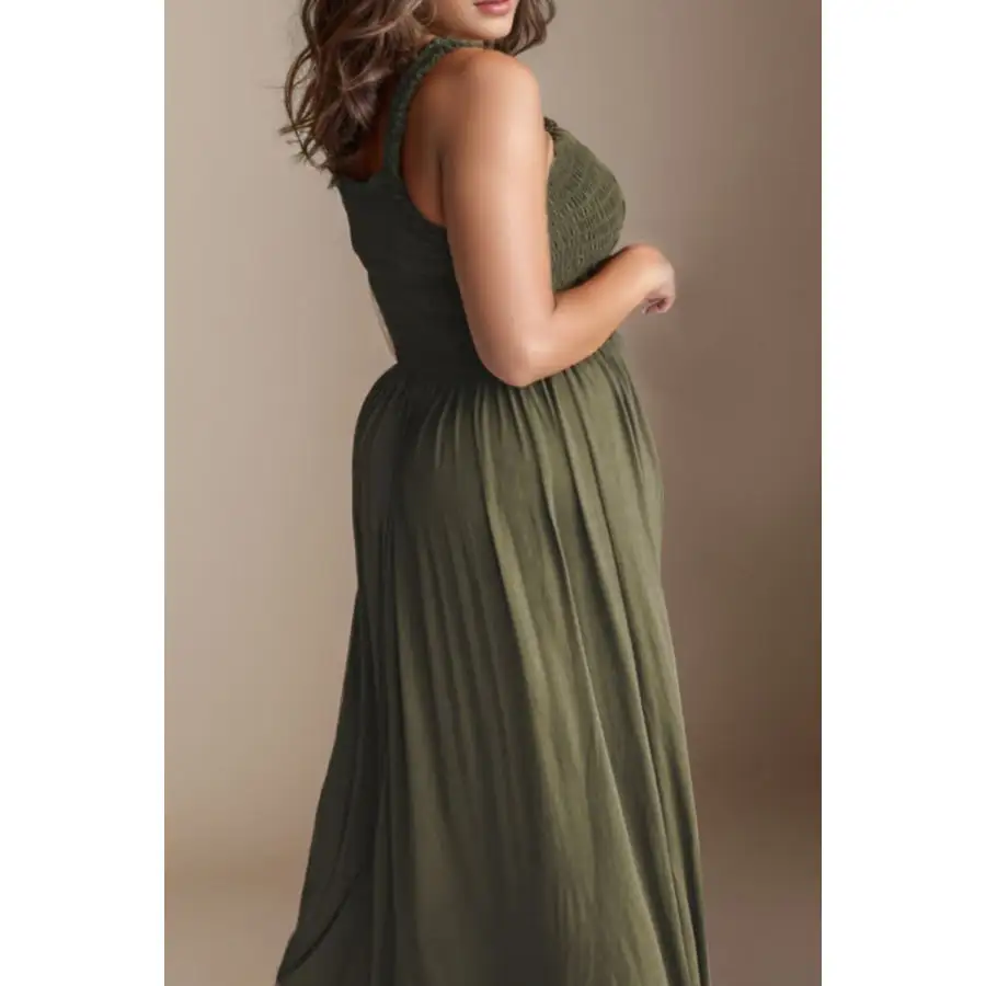 Plus Size Smocked Square Neck Maxi Dress
