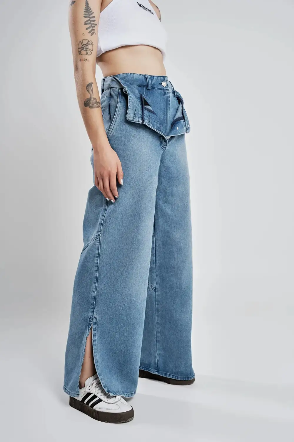 Double Waist Band Jean Pants