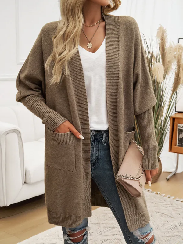 Women’s Long Sleeve Knee-Length Cardigan with Pockets