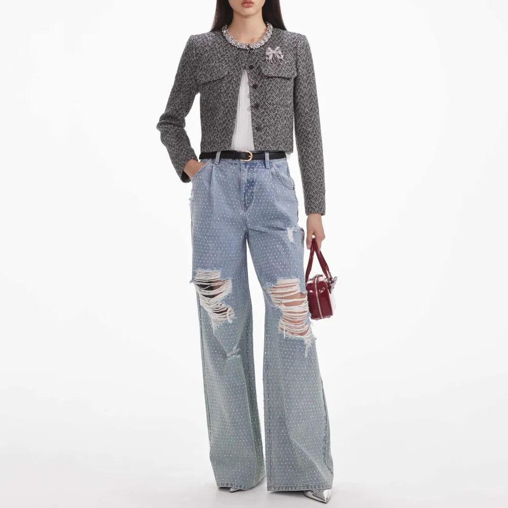 Rhinestone Ombre Distressed Jeans