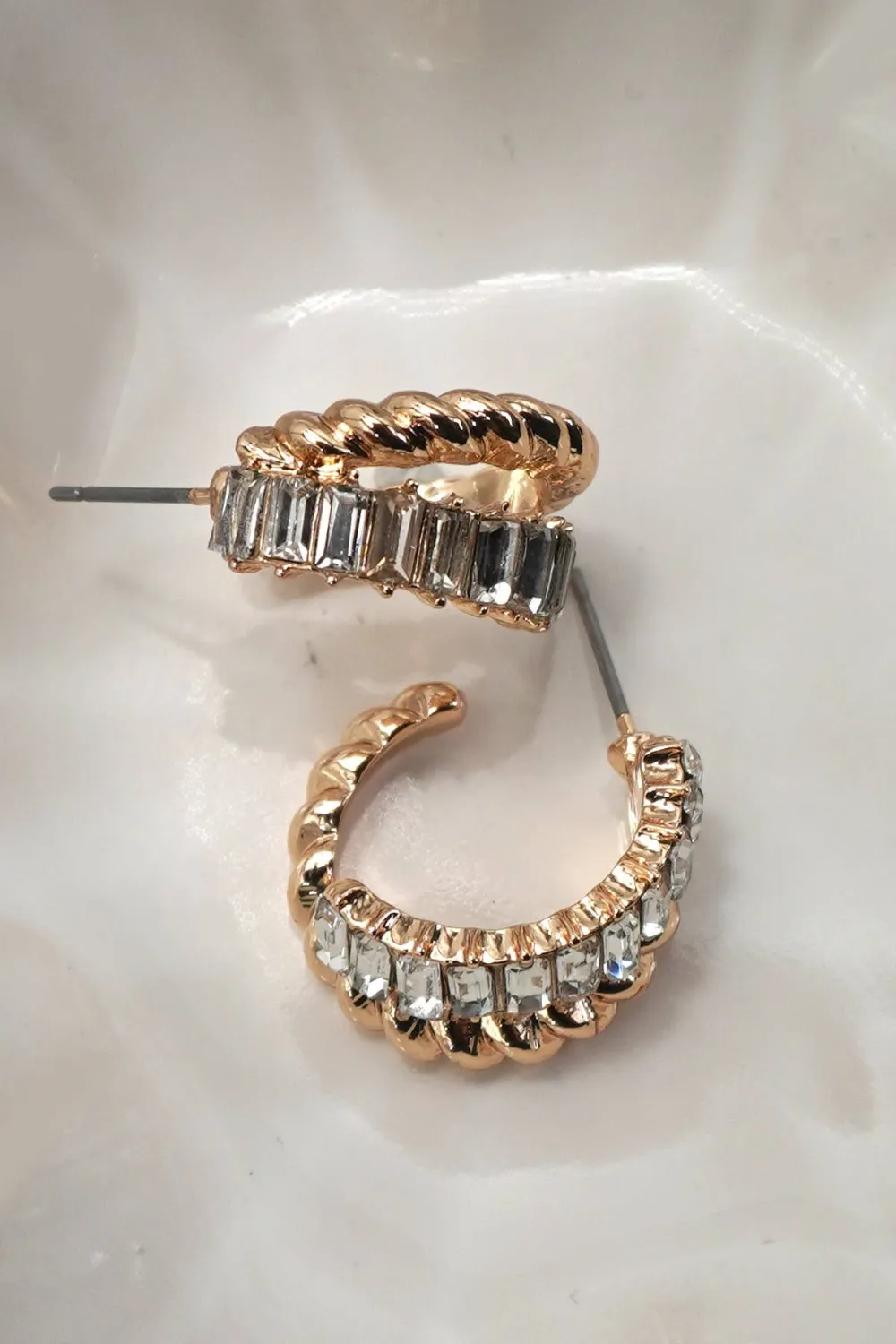 Rhinestone Huggie Hoop Earrings