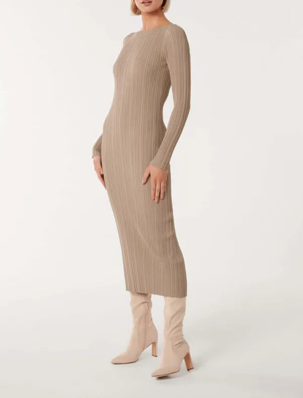 Long-Sleeve Rib Knit Dress