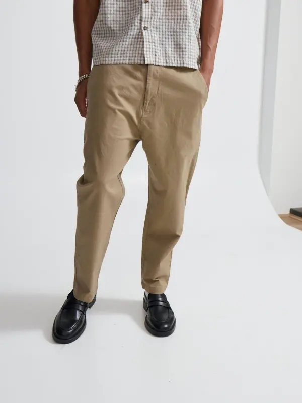 Simple And Soft Daily Slim Cotton Light Khaki Pant
