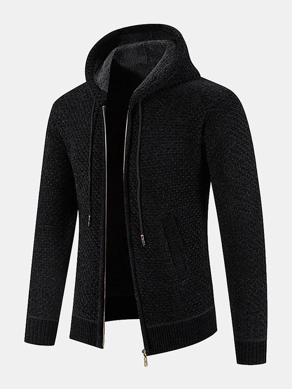 Teddy Lined Textured Hooded Cardigan