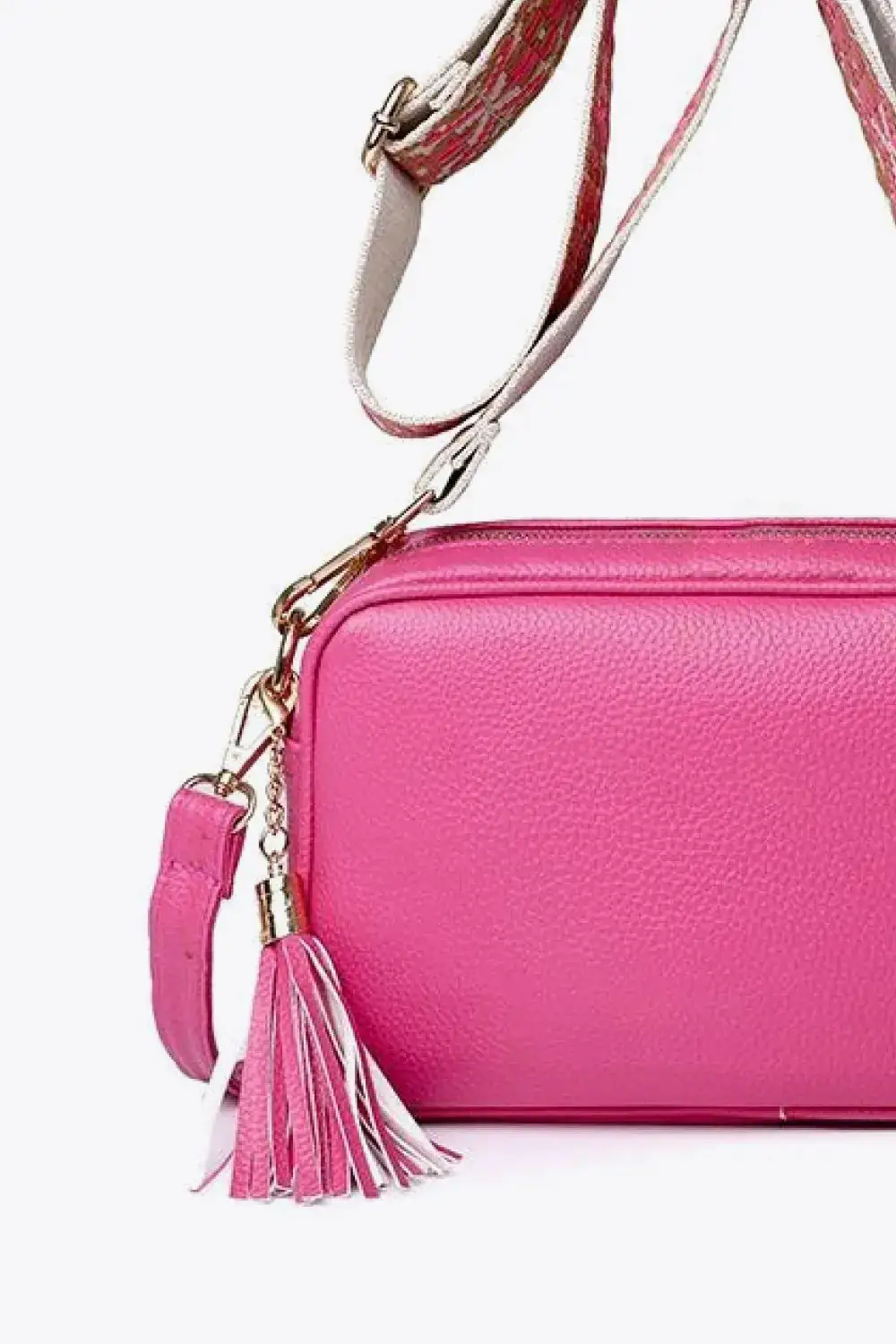 Tassel Accent Faux Leather Crossbody Bag