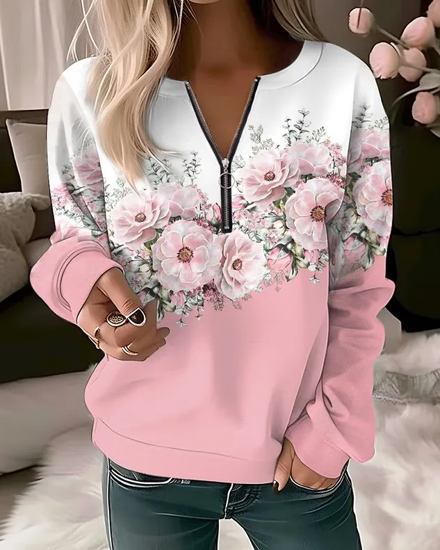 Casual Crew Neck Floral Sweatshirt