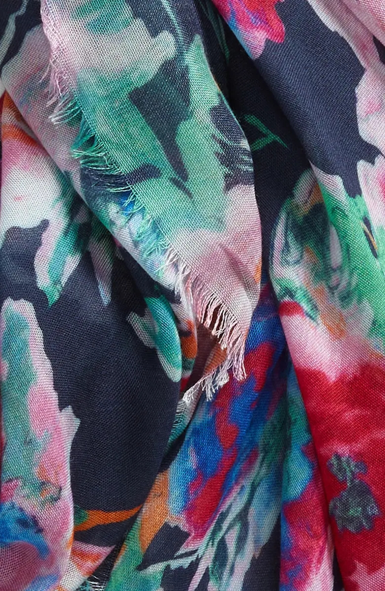 Floral Print Fringe Scarf