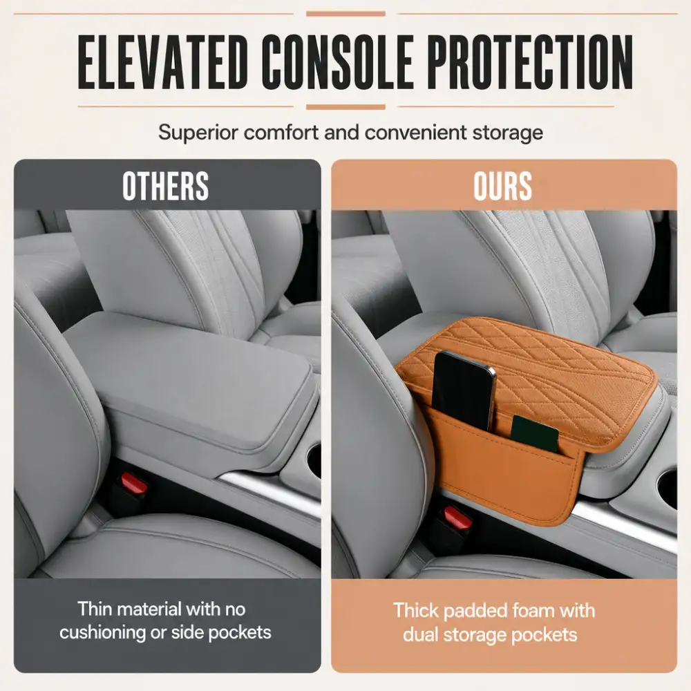 Car Central Armrest Cushion Pad with Storage Pocket