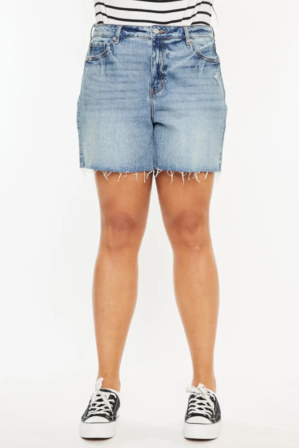 Textured Simple Raw Hem Shorts