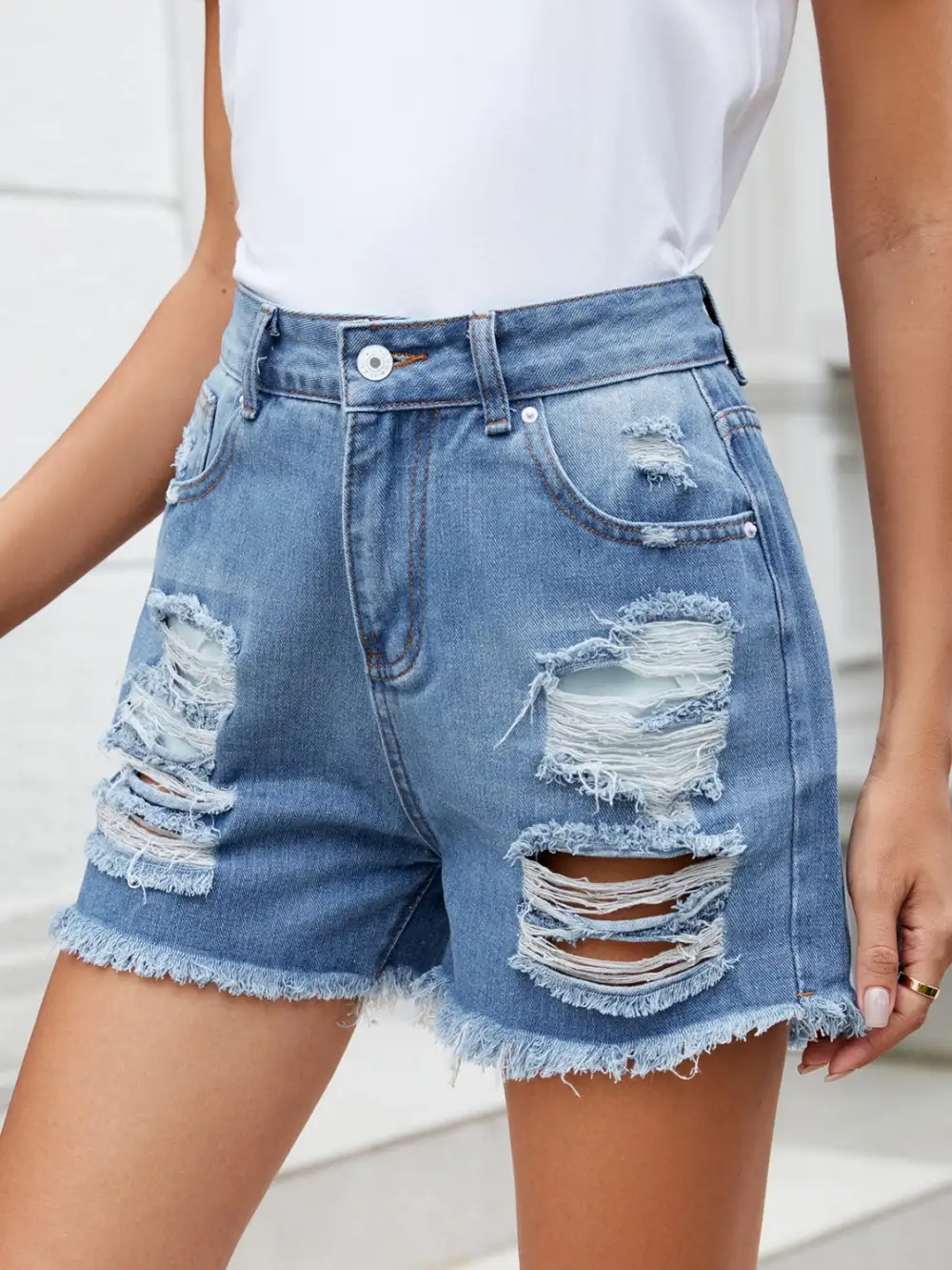 Pull On Simple Raw Hem Shorts