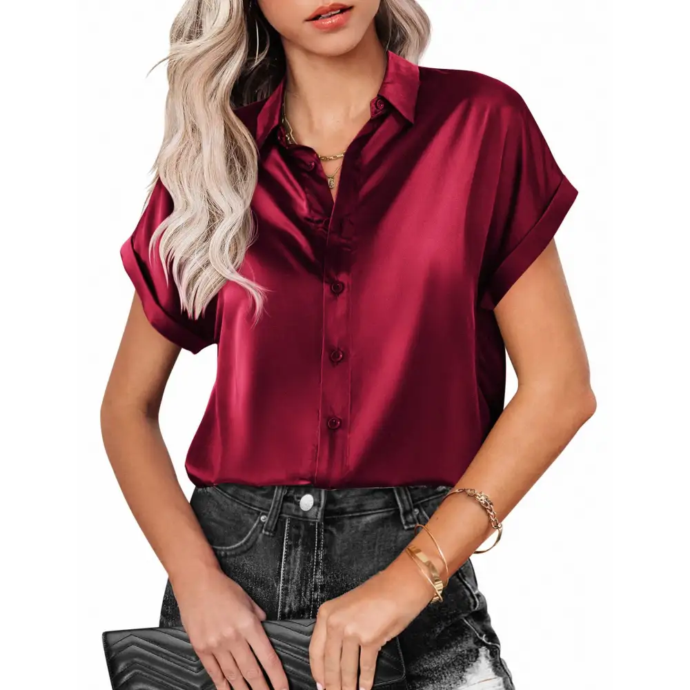 Button-up Lapel Short Sleeve Blouse