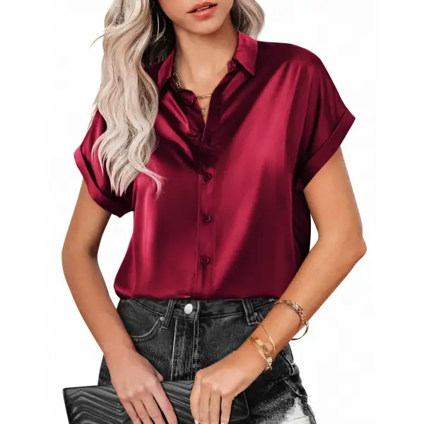 Button-up Lapel Short Sleeve Blouse