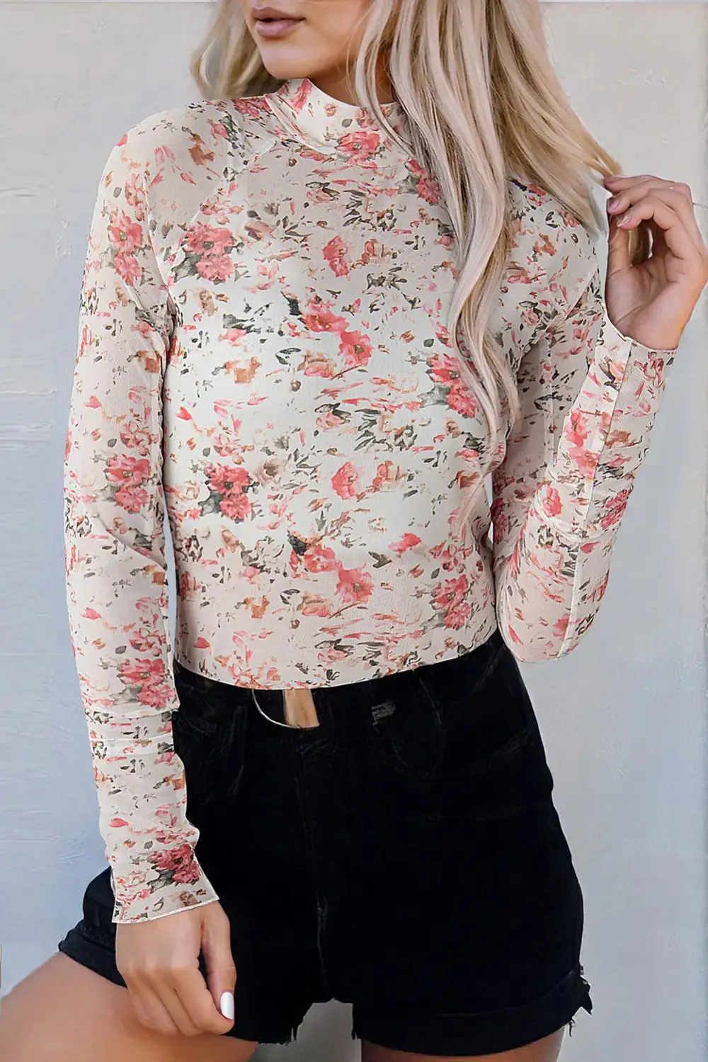 Floral Mesh Long Sleeve Blouse