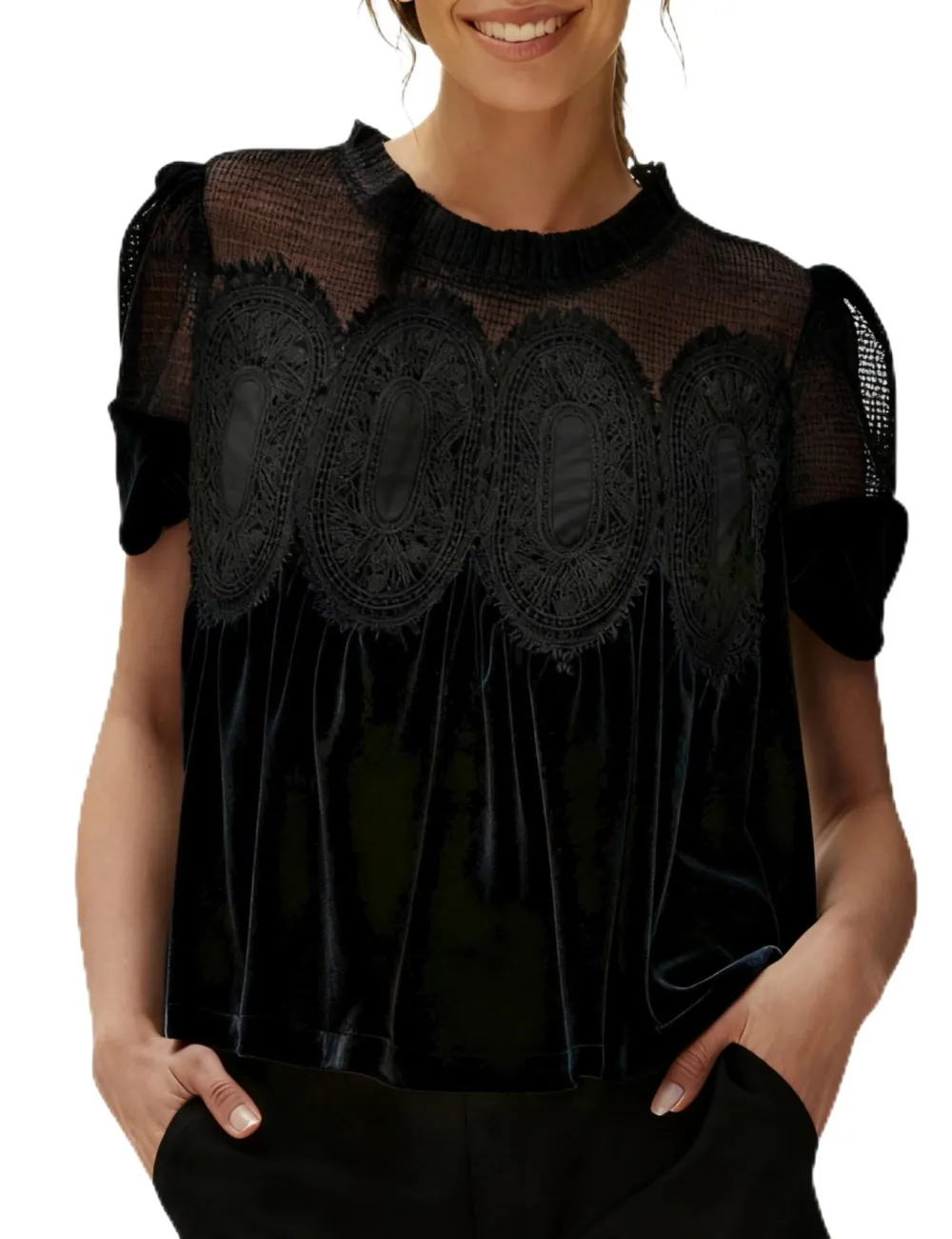 Mesh Embroidered Crewneck Top