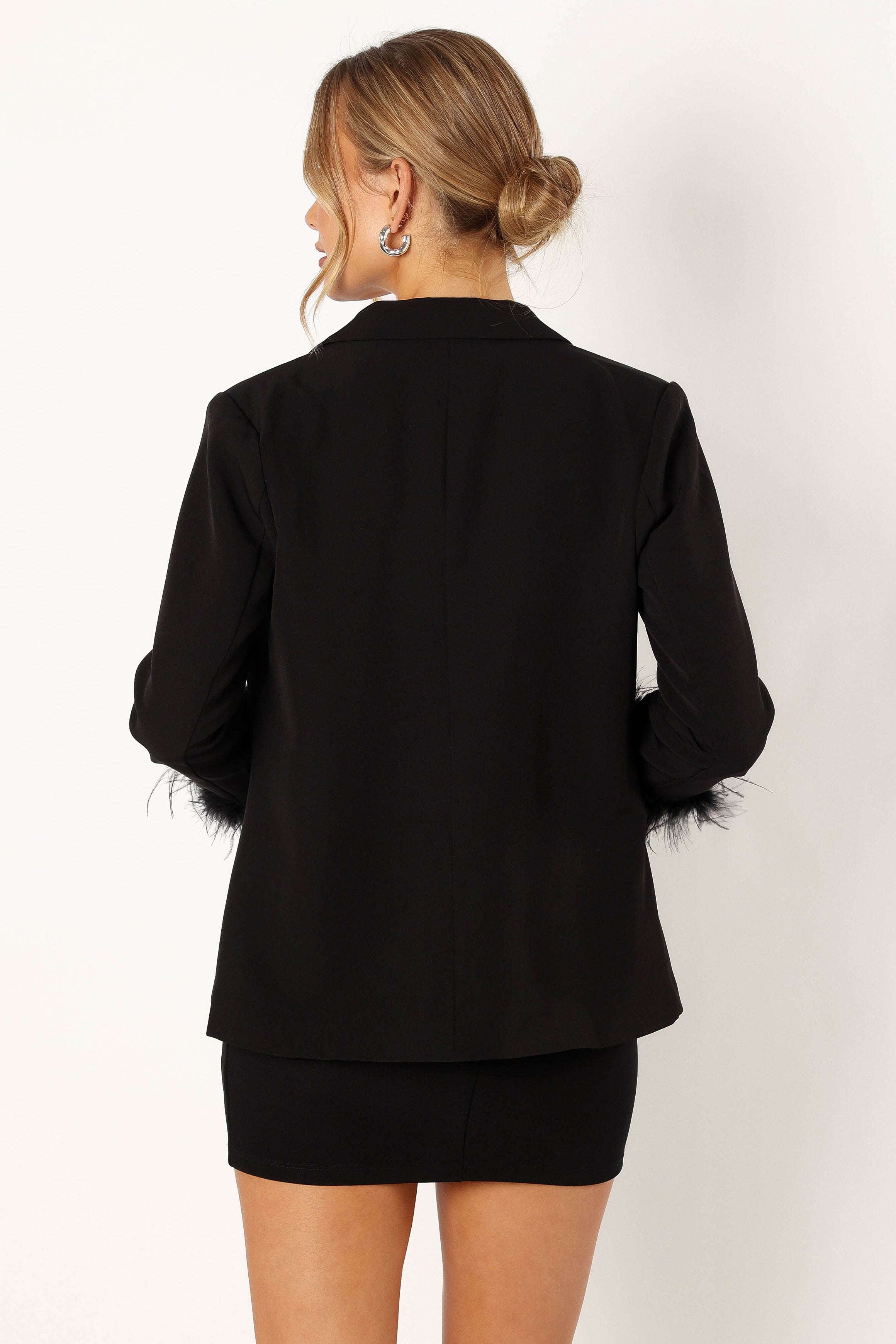 Rosemary Faux Feather Sleeve Blazer - Black