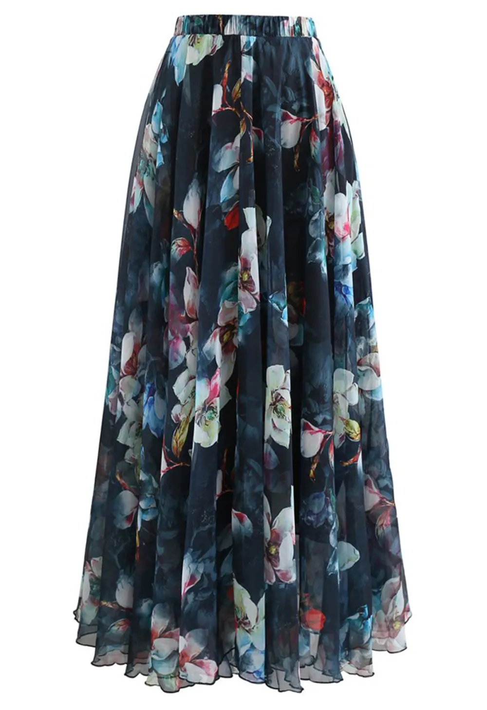 FLOWY FLORAL CHIFFON MAXI SKIRT