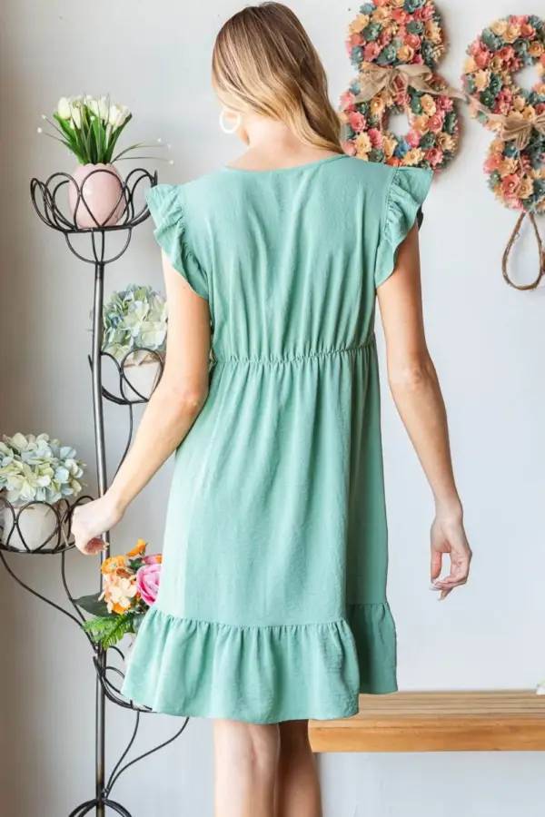 V Neck Ruffle Hem Short Sleeve Casual Dress