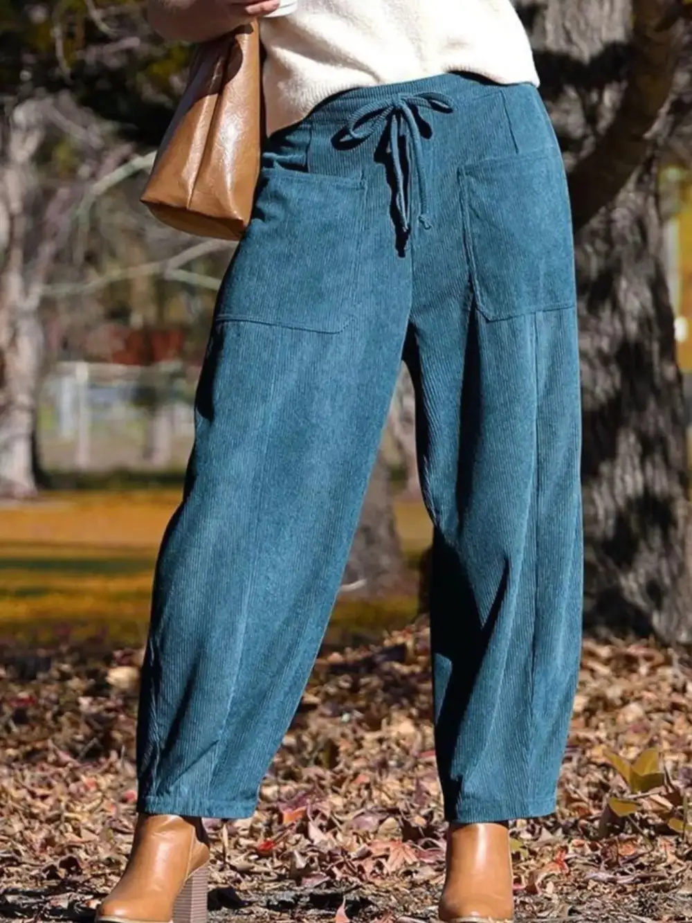 Corduroy Wide Leg Pants With Pocket