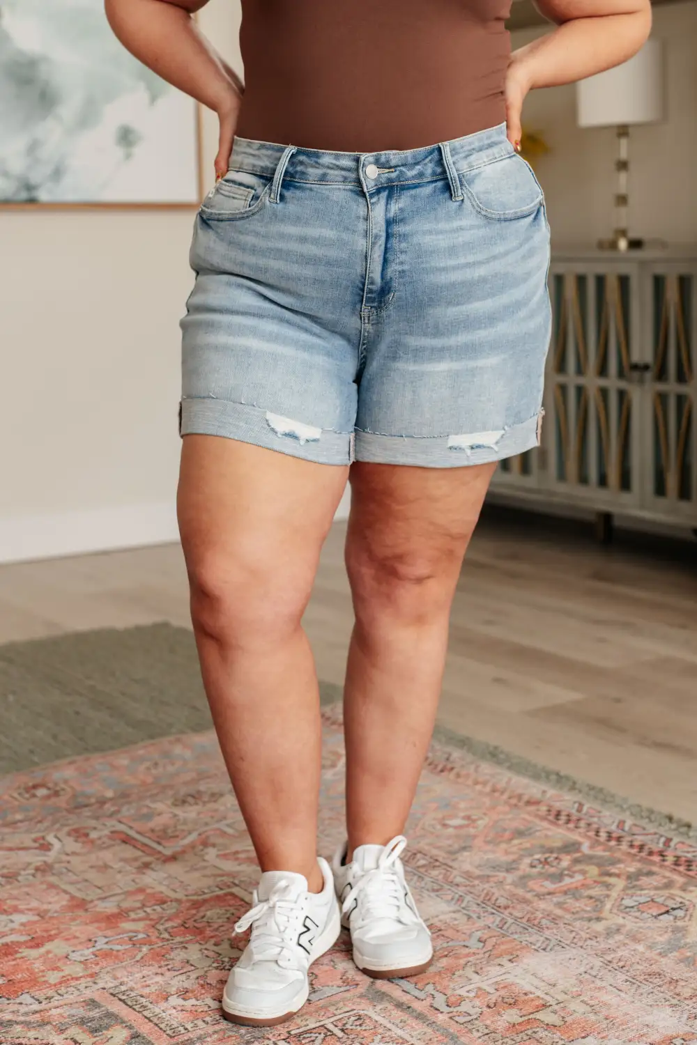 High Rise Cuffed Hem Shorts