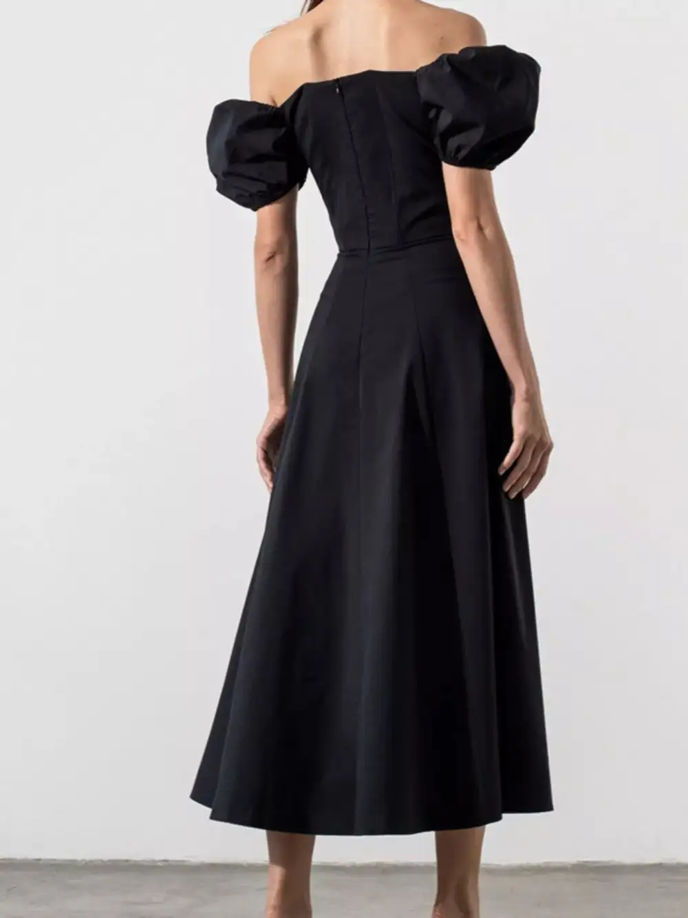 Slit Puff Sleeve Midi Dress