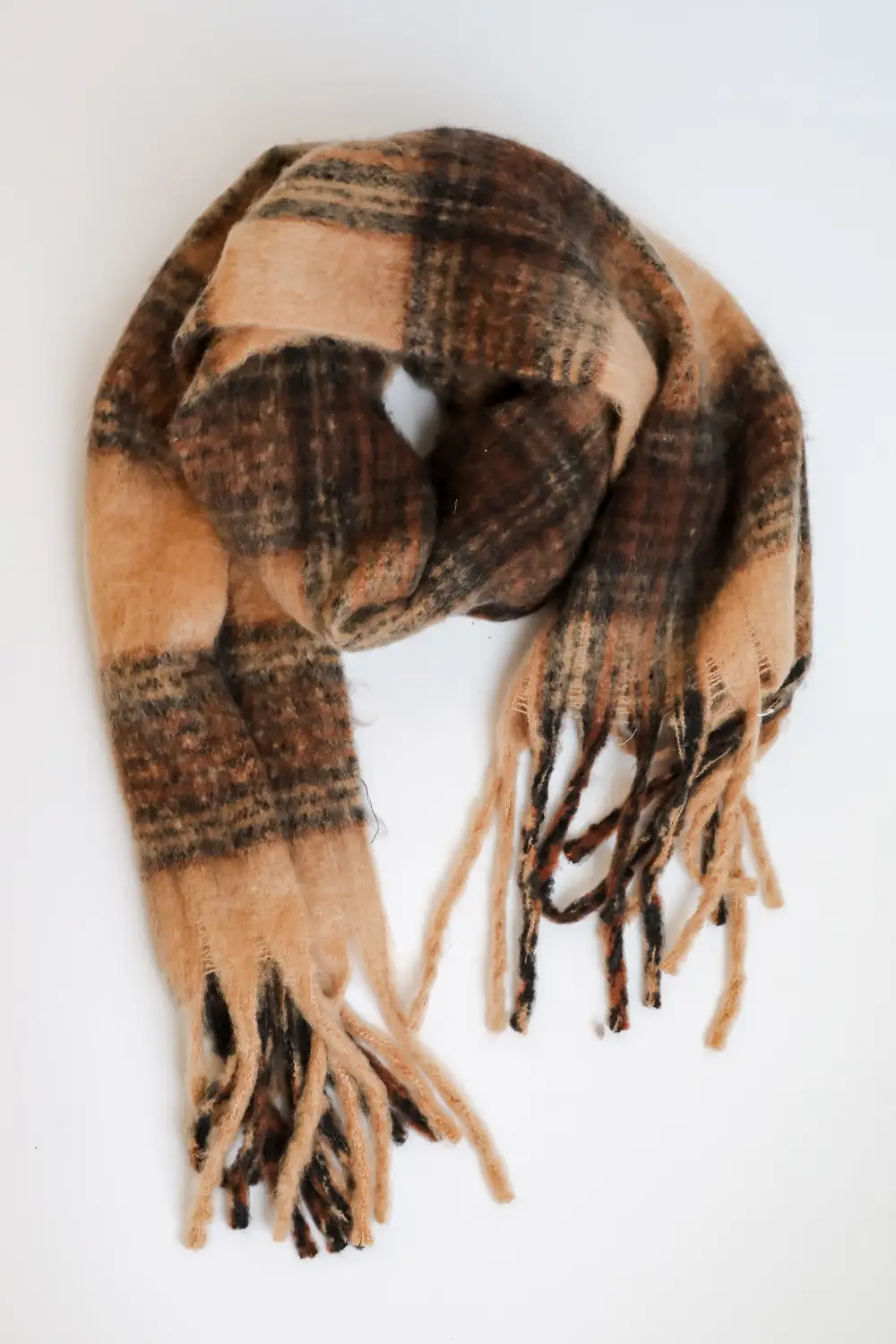 FINAL SALE - Snuggly Elevation Plaid Fringe Scarf - DOORBUSTER