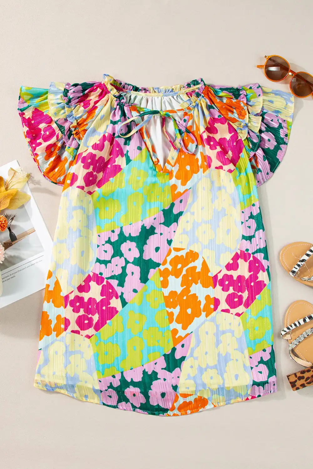 Flutter Sleeve V Neck Blouse