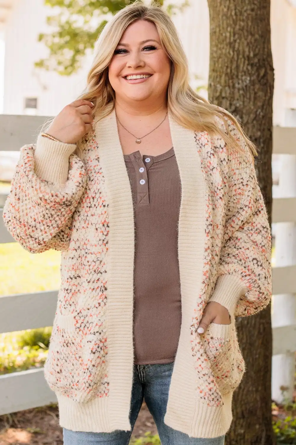 As Sweet As Pumpkin Pie Knit Cardigan- Ivory, Mocha & Orange