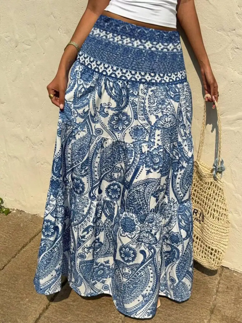 High Waist Printed Maxi Skirt