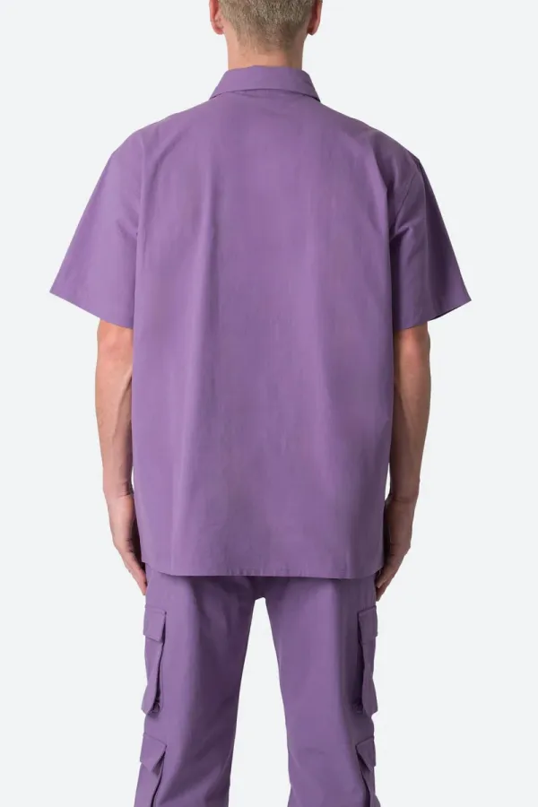 PURPLE COLLARED CARGO SHORT SLEEVE SHIRT