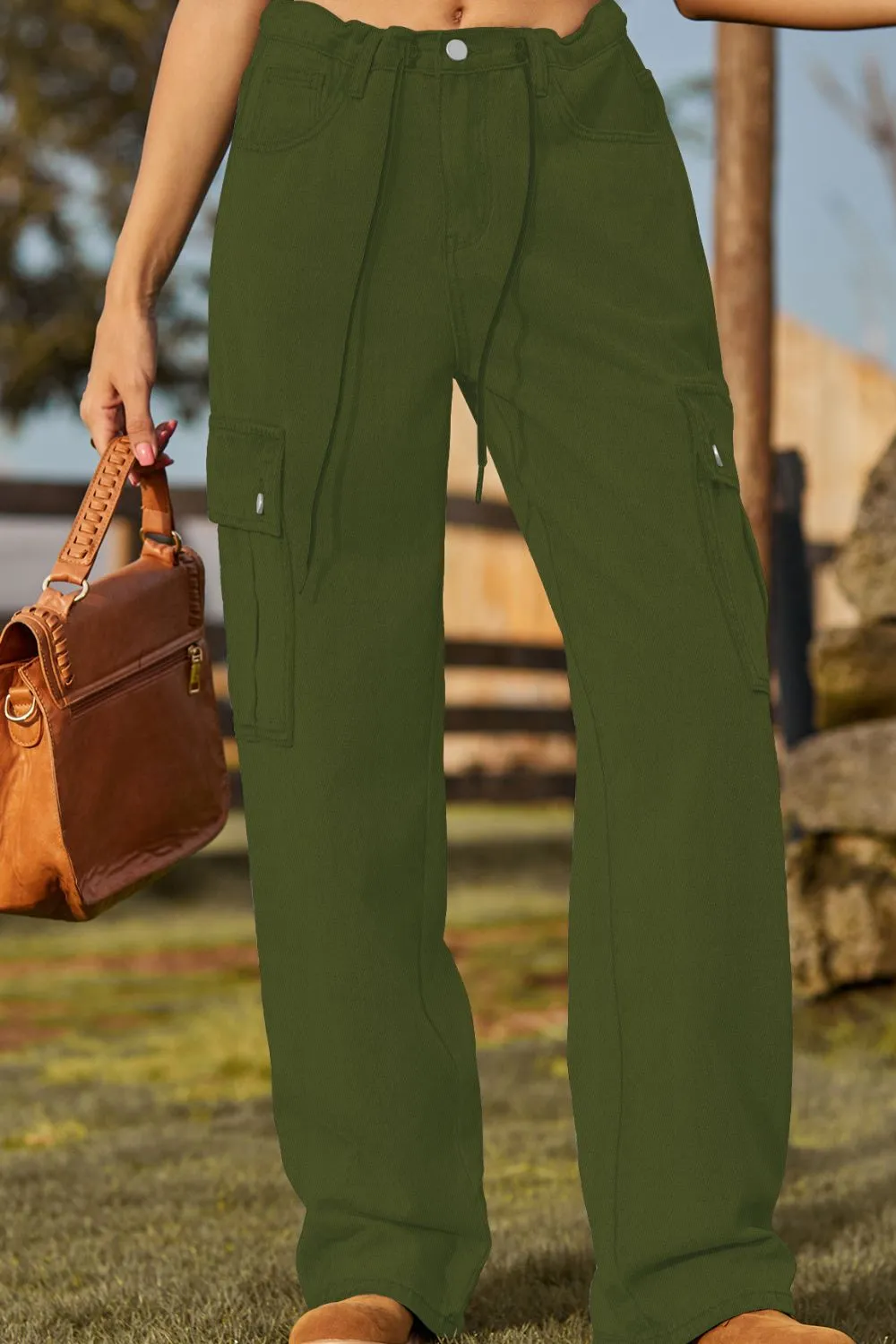 Loose Fit Drawstring Jeans With Pocket