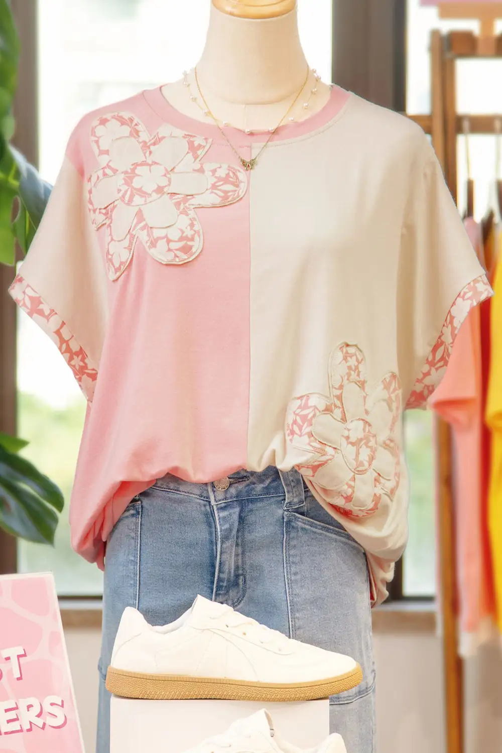 Color Block Flower Patched Tee