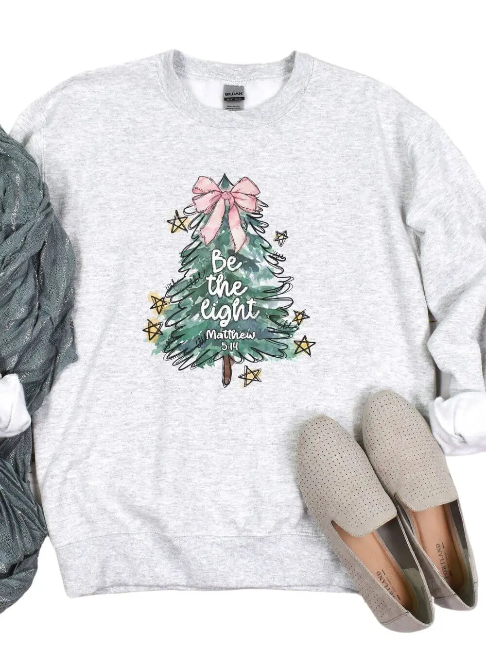 Be the Light  Christmas Tree Heavy Blend Unisex Crewneck Graphic Sweatshirt